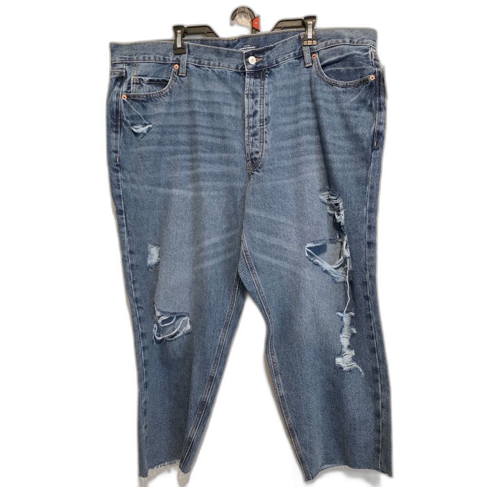 NWT Old Navy Ripped Button Fly Jeans High Rise Slouchy Straight Size 22 $50